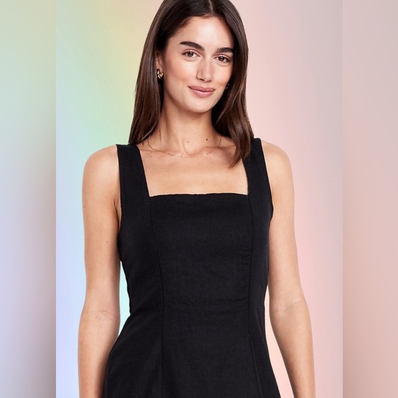 NWTSđź’“GAP OLD NAVY XLđź’“LINEN BUNDLE BLACK & WHITE SQUARE NECK SMOCKED BACK DRESSES - Picture 8 of 16